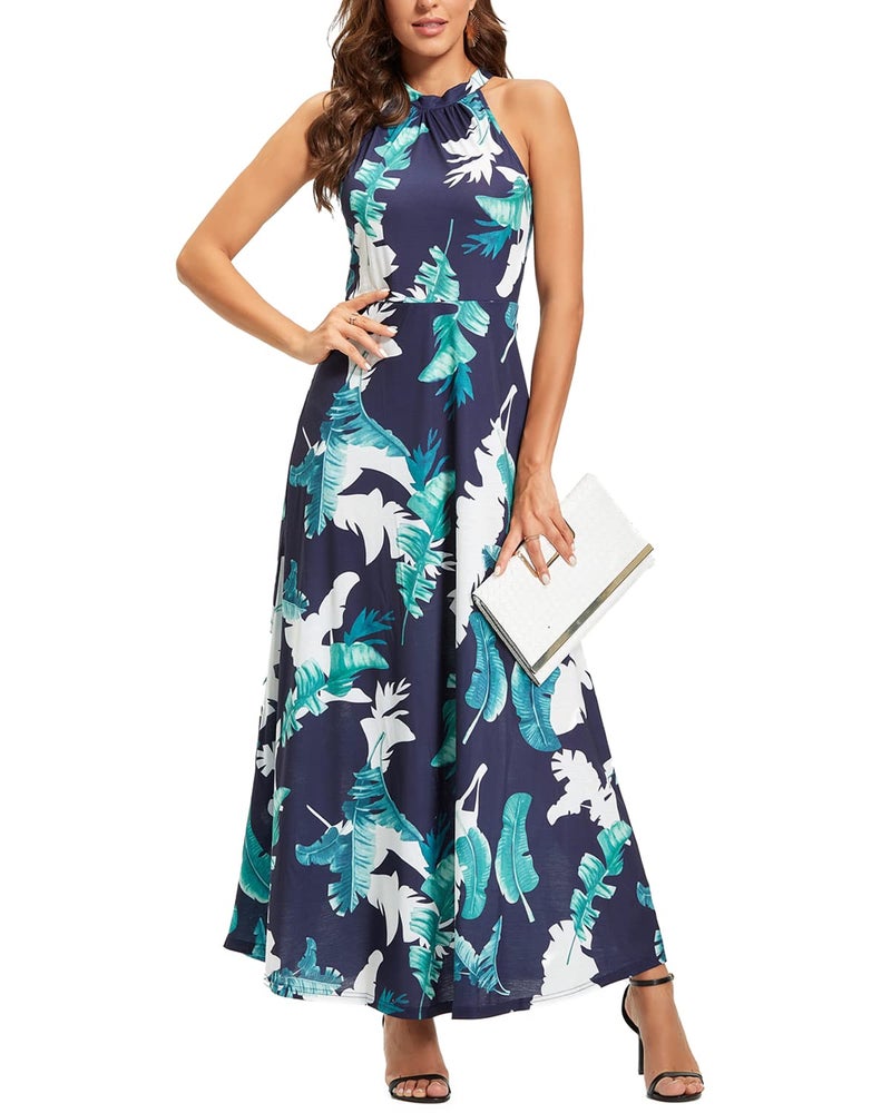 STYLEWORD Women's 2026 Summer Hawaiian Beach Maxi Dresses Tropical Halter Neck Vacation Long Dress Spring Trendy Outfits(Floral 01,M) - Image 1